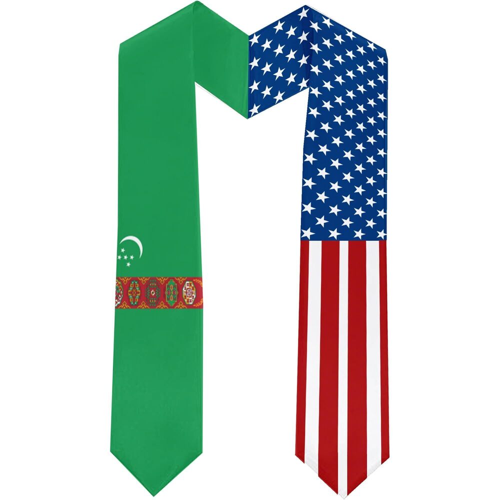 7631 2025 Turkmenistan Flag and USA Flag Graduation Stole Graduation Sash
